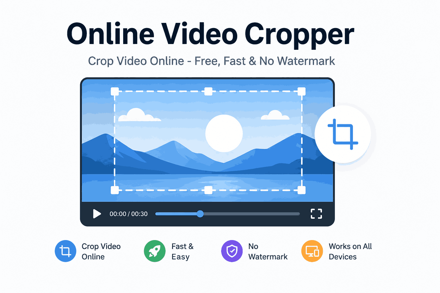 Online video cropper tool UI showing aspect ratio controls and preview screen